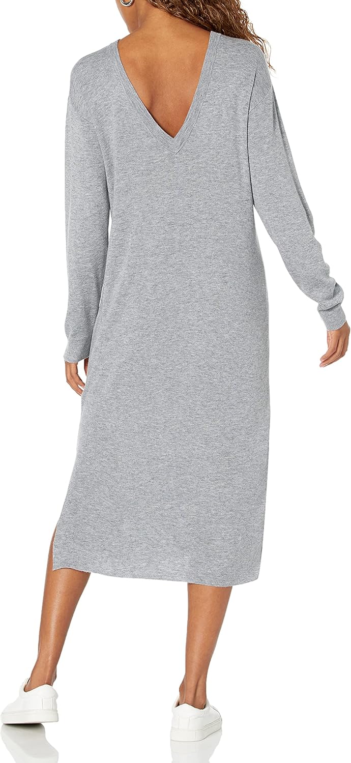 The Drop Damen Suki Rib Midi V-Back Dress Dresses XS Grau Meliert, XS Grau Meliert