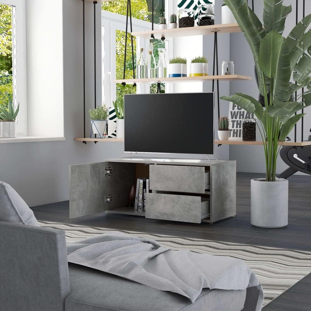 homiuse TV Board Betongrau 80x34x36 cm Holzwerkstoff Fernsehschrank Fernsehtisch TV Lowboard TV Komm