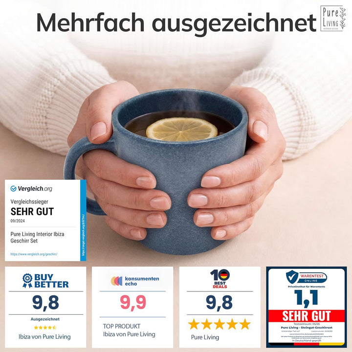 Steingut Kaffeetassen 6 Pers. Hochwertiges Urban Style TEST SEHR GUT Tassen Set, Spülmaschinen-, Mik