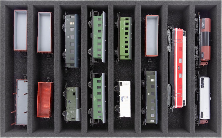Feldherr Lagerbox DSLB075 für Modelleisenbahn Loks, Wagons und Fahrzeuge - 8 Stege für Spur H0 - lie