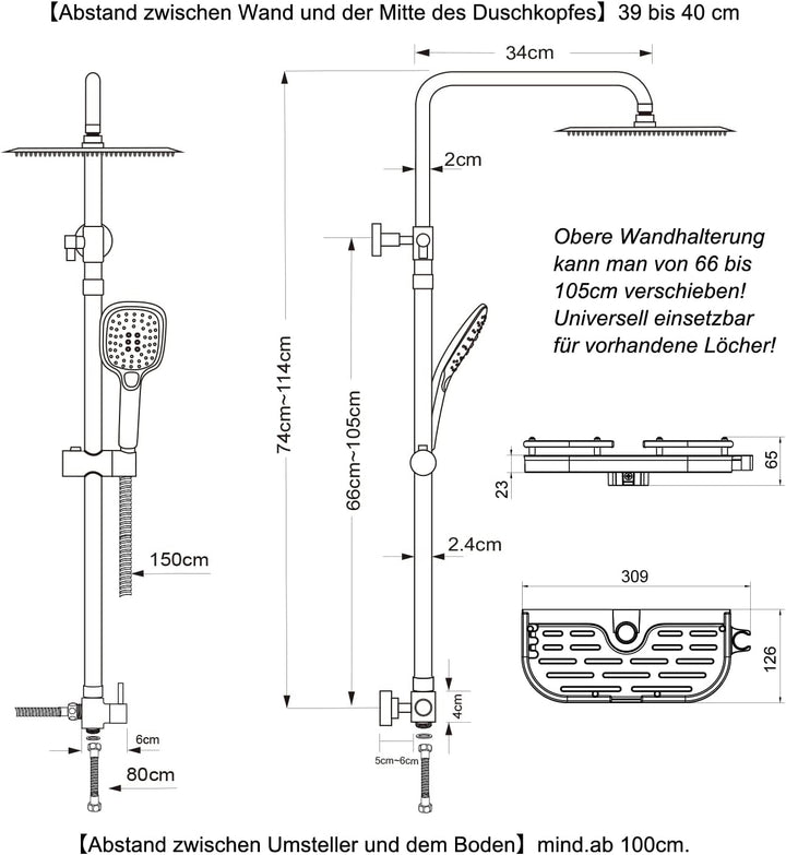 Görbach Duschsystem Duschset Regendusche Überkopfbrauseset matt schwarz (3030MB+Ablage) 3030MB+Ablag