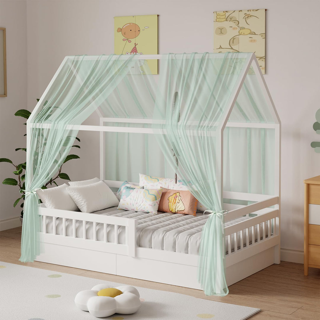 Hausbett Himmel Set, 2 Stück Betthimmel Hausbett für Hausbett Deko, Bett Vorhang für Mädchen Jungen