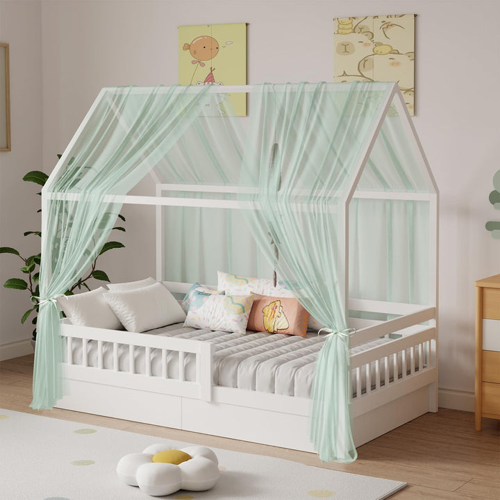 Hausbett Himmel Set, 2 Stück Betthimmel Hausbett für Hausbett Deko, Bett Vorhang für Mädchen Jungen