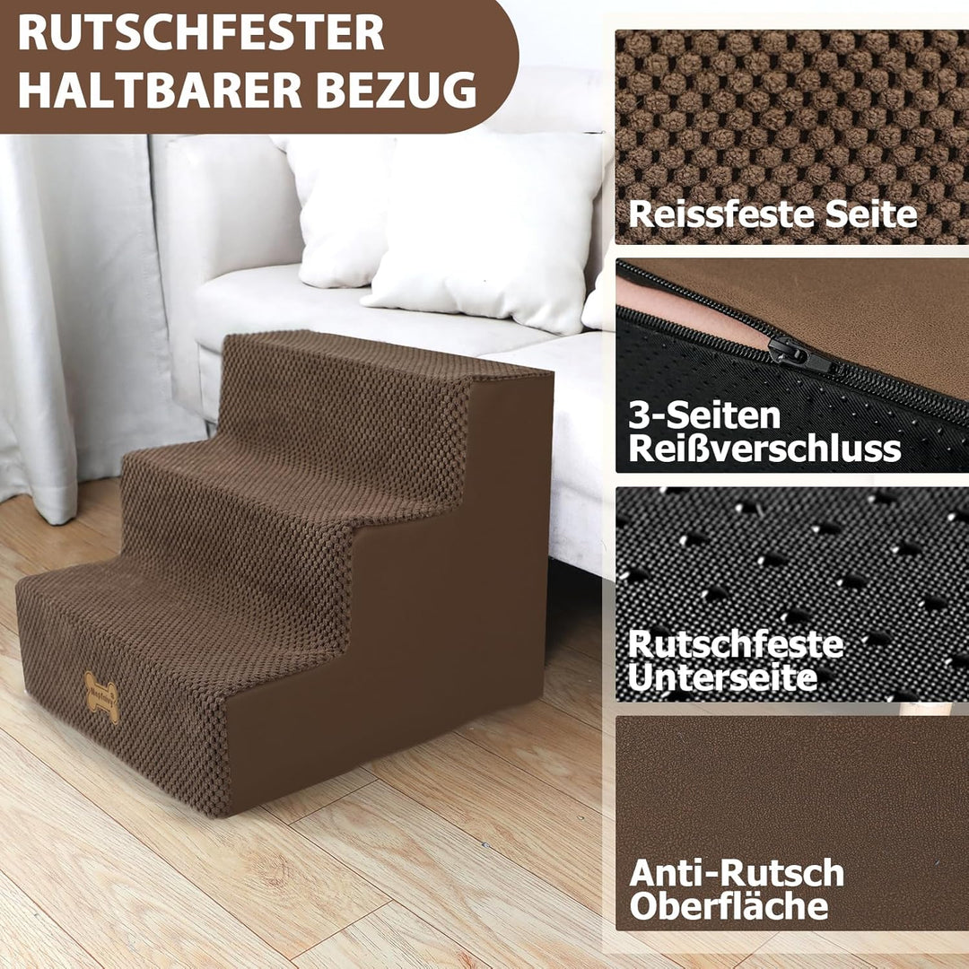 Nepfaivy Hundetreppe für Kleine Hunde 3-Stufig, Hundetreppe Hunderampe für Bett und Sofa aus Hochdic