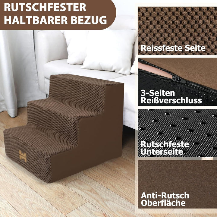 Nepfaivy Hundetreppe für Kleine Hunde 3-Stufig, Hundetreppe Hunderampe für Bett und Sofa aus Hochdic