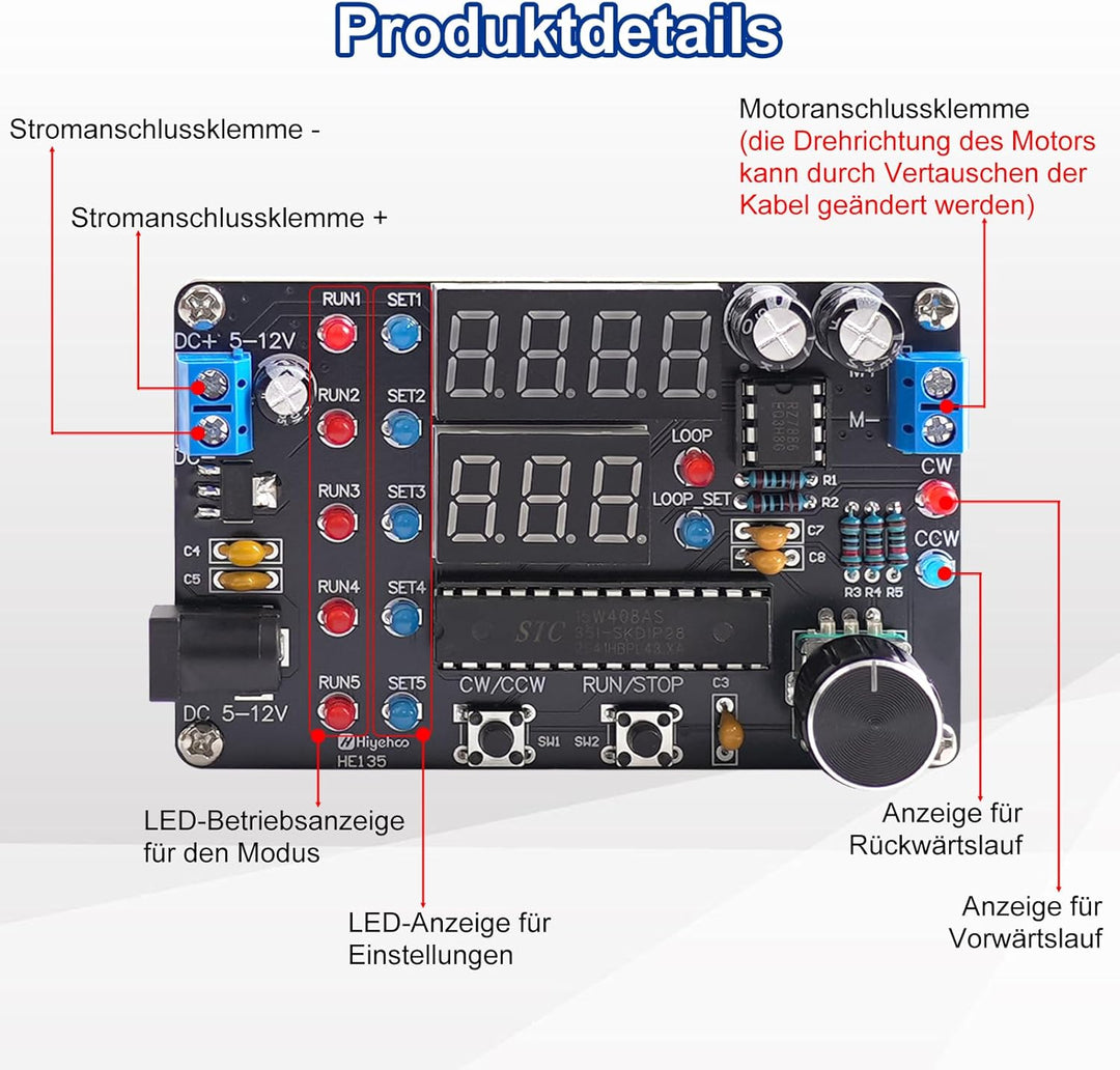Programmierbares DC-Motor-Geschwindigkeitsmodul Lötkit, DIY Motorsteuerungsmodul mit Vorwärts-/Rückw