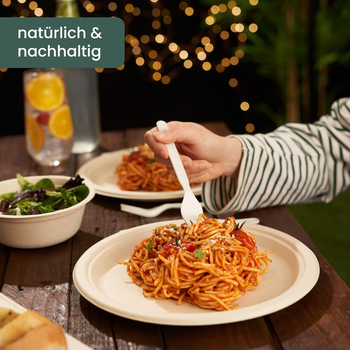 HAAGO 96 Zuckerrohr Bagasse Einwegteller für Geburtstage, Hochzeiten, Partys, 26cm - Stabil, Umweltf