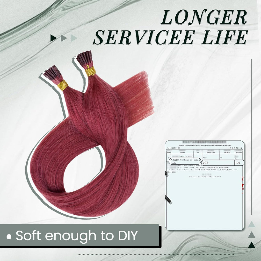 RUNATURE Bonding Extensions Echthaar Burgundy I Tip Echthaar Extensions Burgundy Bonding Keratin Haa