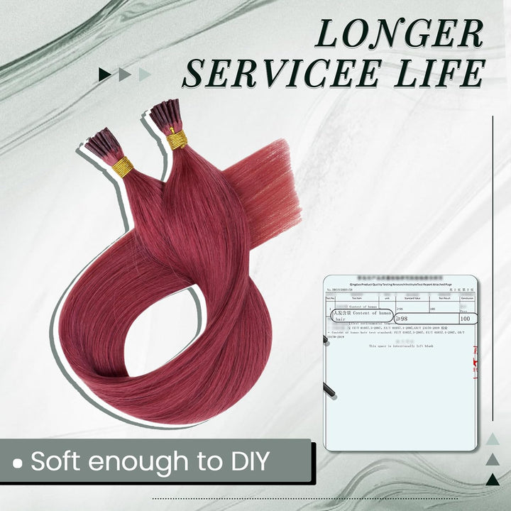 RUNATURE Bonding Extensions Echthaar Burgundy I Tip Echthaar Extensions Burgundy Bonding Keratin Haa