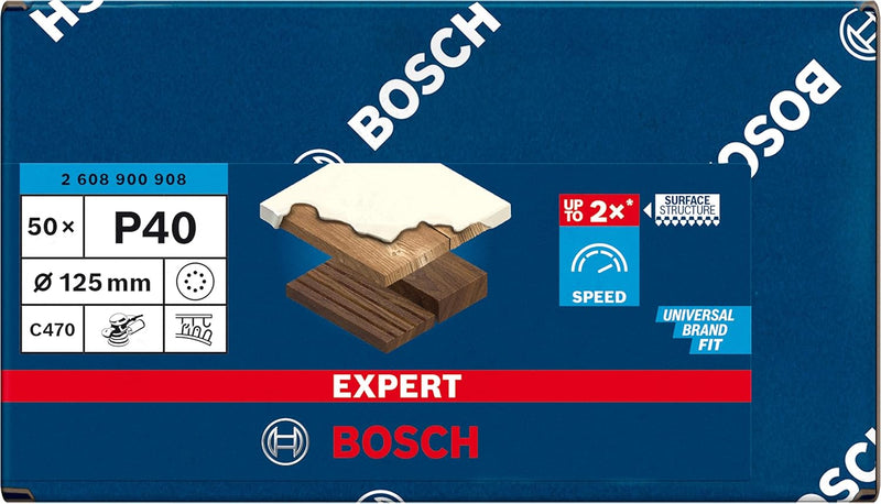 Bosch Accessories 50x Schleifpapier Expert C470 mit 8 Löchern (für Hartholz, Farbe auf Holz, Ø 125 m