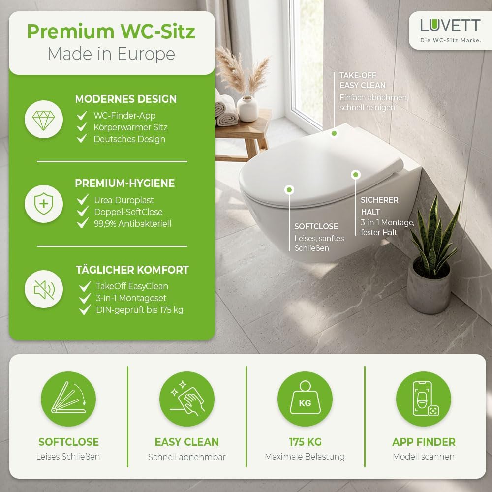 LUVETT® WC-SITZ C290, oval, doppelte Absenkautomatik Softclose, einfache Reinigung,Toilettendeckel a
