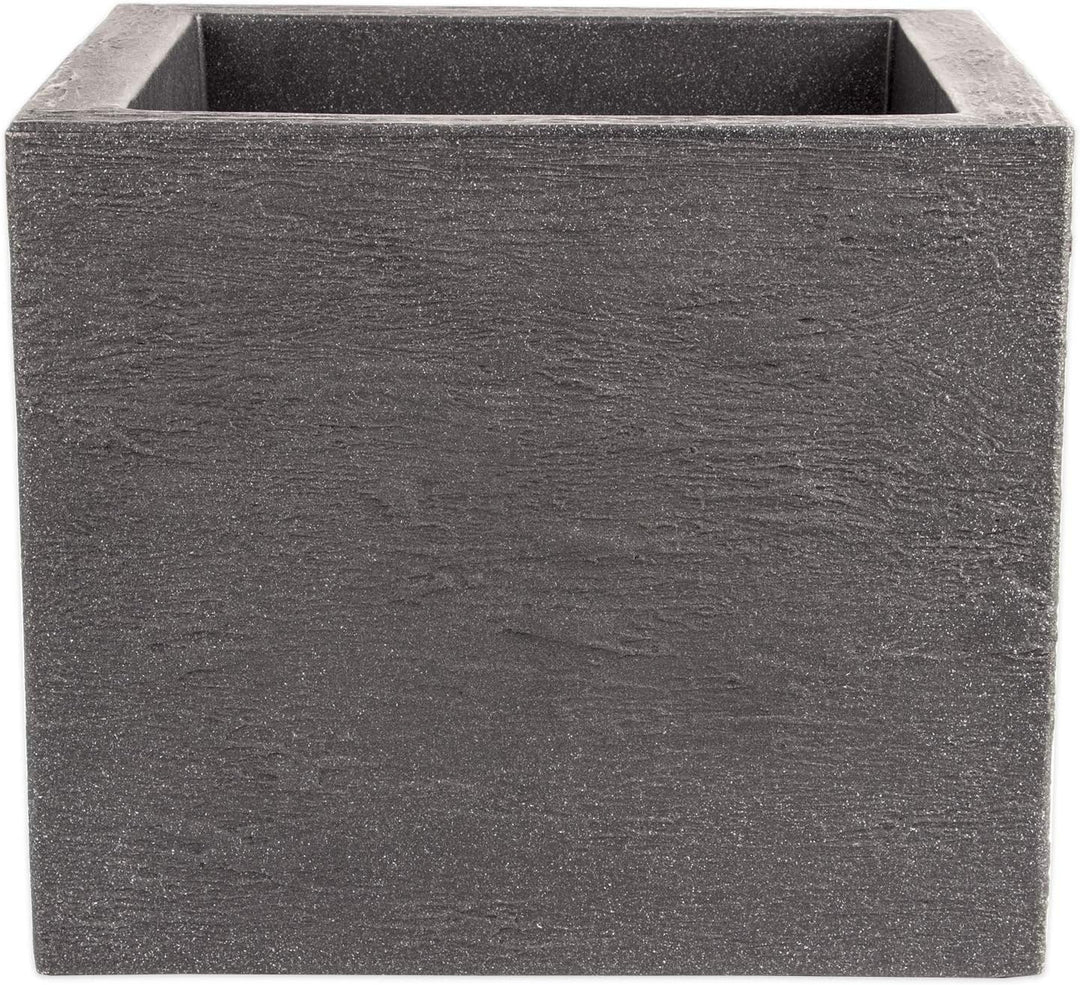 BigDean Pflanzkübel Kubus 50x50 cm gross - Granitstein-Optik in Anthrazit - Für Aussen, frostsicher
