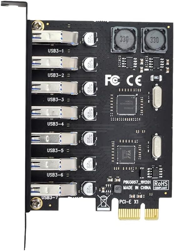 Xiwai PCI-E auf USB 3.0 HUB PCI Express Erweiterungskarte Adapter 5 Gbit/s für Motherboard 7Ports, 7