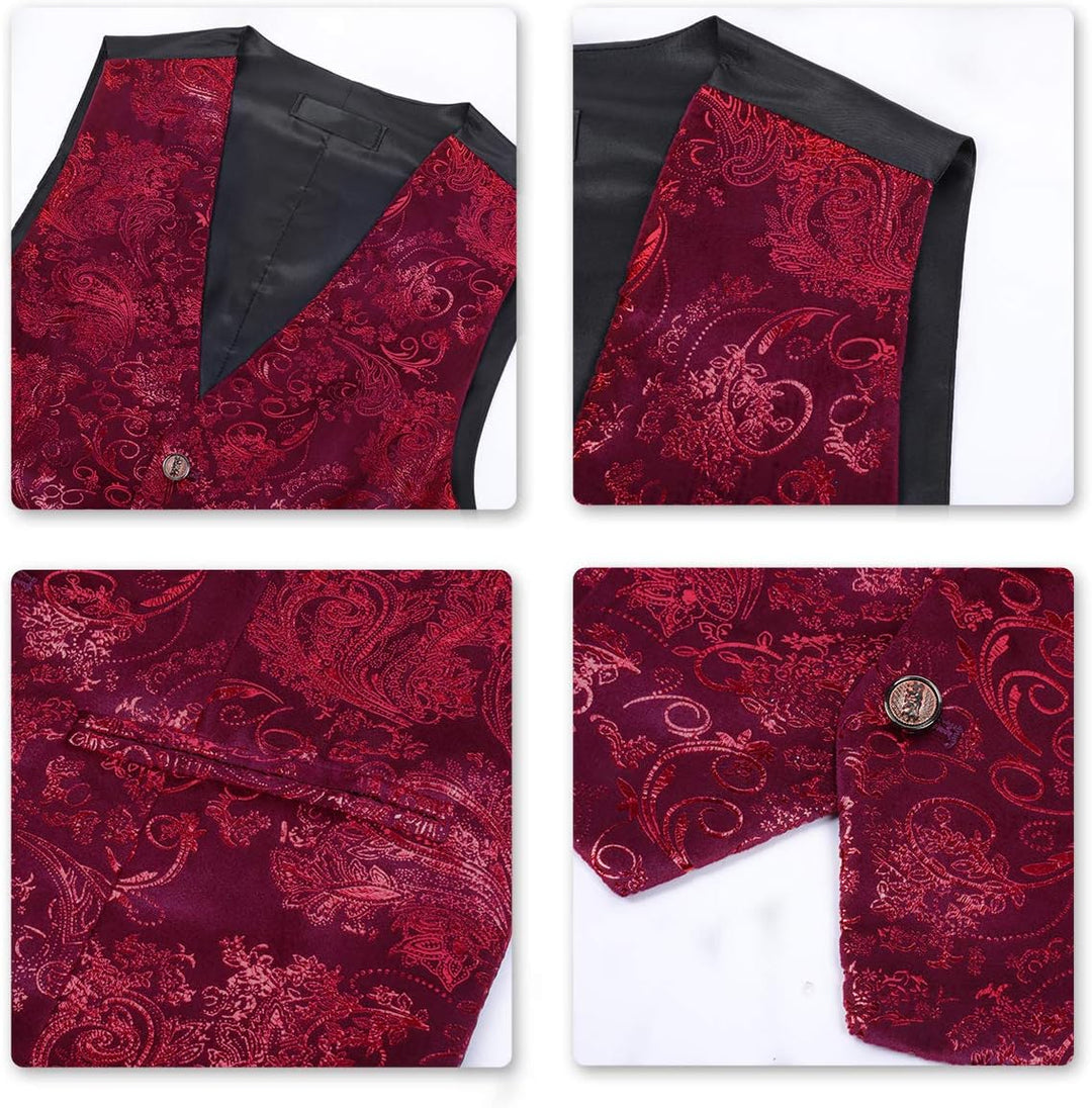 Allthemen Weste Herren Westen Gilet Jacquard Anzugweste für Hochzeit und Party M Rot1, M Rot1