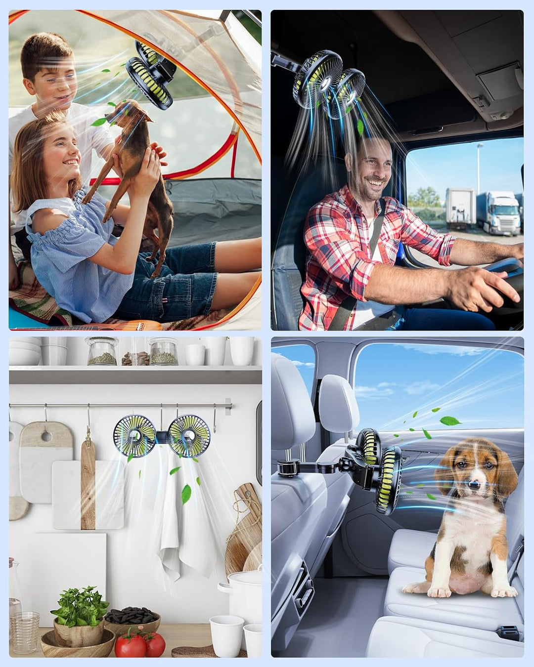 Akku Ventilator für Auto Rücksitz mit Einziehbarem Langem Arm, [Geschenk-Kfz Ladegerät & USB-C Kabel
