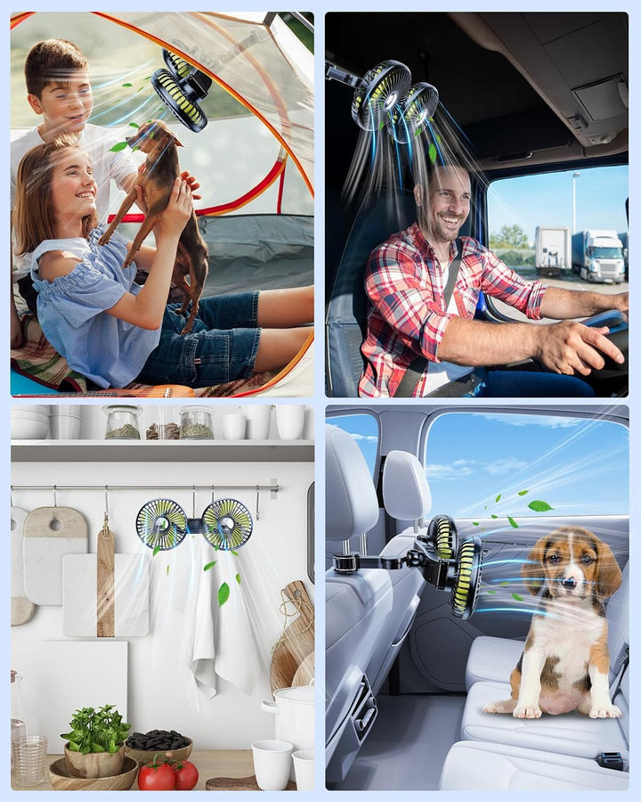 Akku Ventilator für Auto Rücksitz mit Einziehbarem Langem Arm, [Geschenk-Kfz Ladegerät & USB-C Kabel