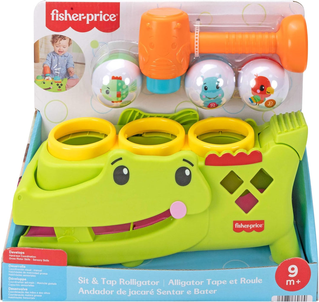 Fisher-Price Babyspielzeug Sitz- und Klopf-Rolligator, Krabbelaktivität mit Hammer und 3 Bällen zur