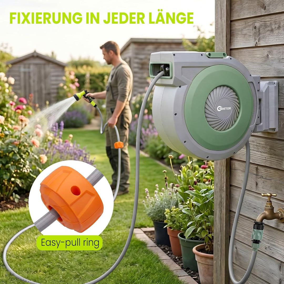 Schlauchtrommel Wasser40m + 2m, 180° Schwenkbar Wand-Schlauchbox, Automatischer Gartenschlauch tromm