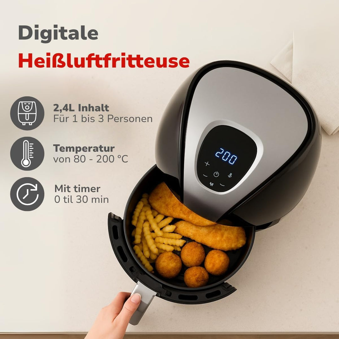 alpina Heissluftfritteuse 2.4L - Airfryer 1500W - Heissluftfritteuse für Braten, Frittieren und Gril