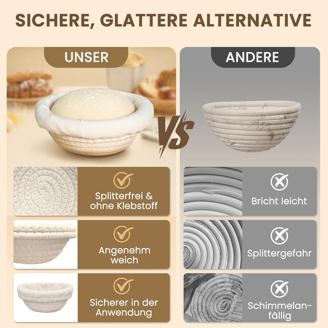 Mini-Gärkorb (14 cm, 6er-Set), Mini-Banneton-Korb aus natürlicher Baumwollkordel & Einlage, Sauertei