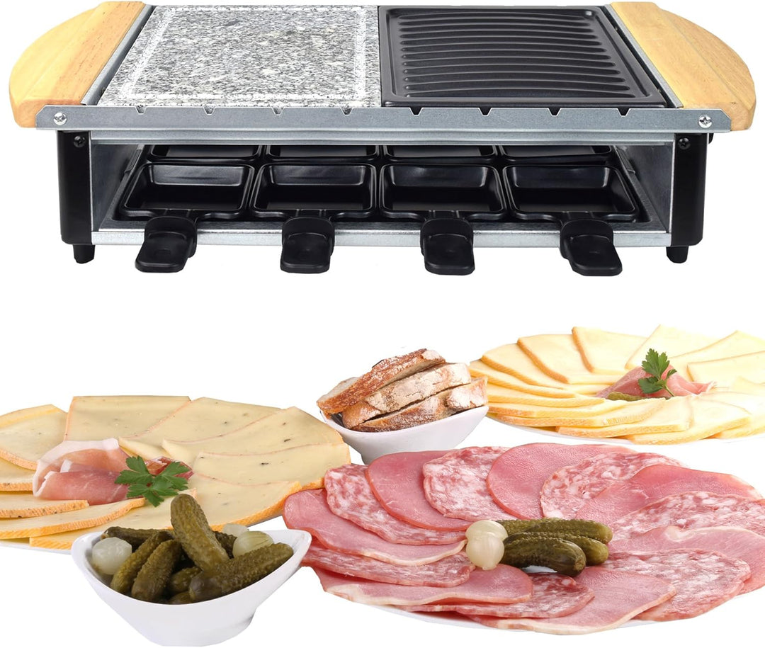 Syntrox Germany Edelstahl Design Raclette Uri mit Grill und Heisser Stein für 8 Personen