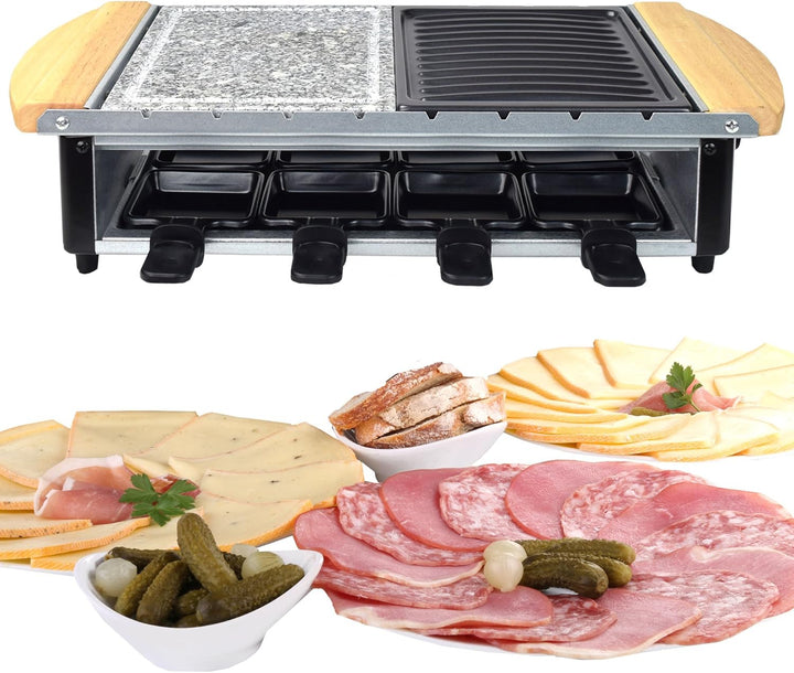 Syntrox Germany Edelstahl Design Raclette Uri mit Grill und Heisser Stein für 8 Personen