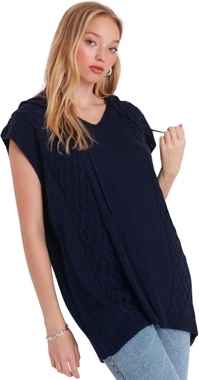 TRENDYOL Damen V-Ausschnitt Unifarben Regular Strickweste Sweater S Navy Blue, S Navy Blue