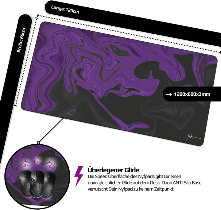 Nyfter - XXXL Liquid Gaming Mousepad 1200x600x3mm 3XL mauspad Gaming Premium Tischunterlage Large Si