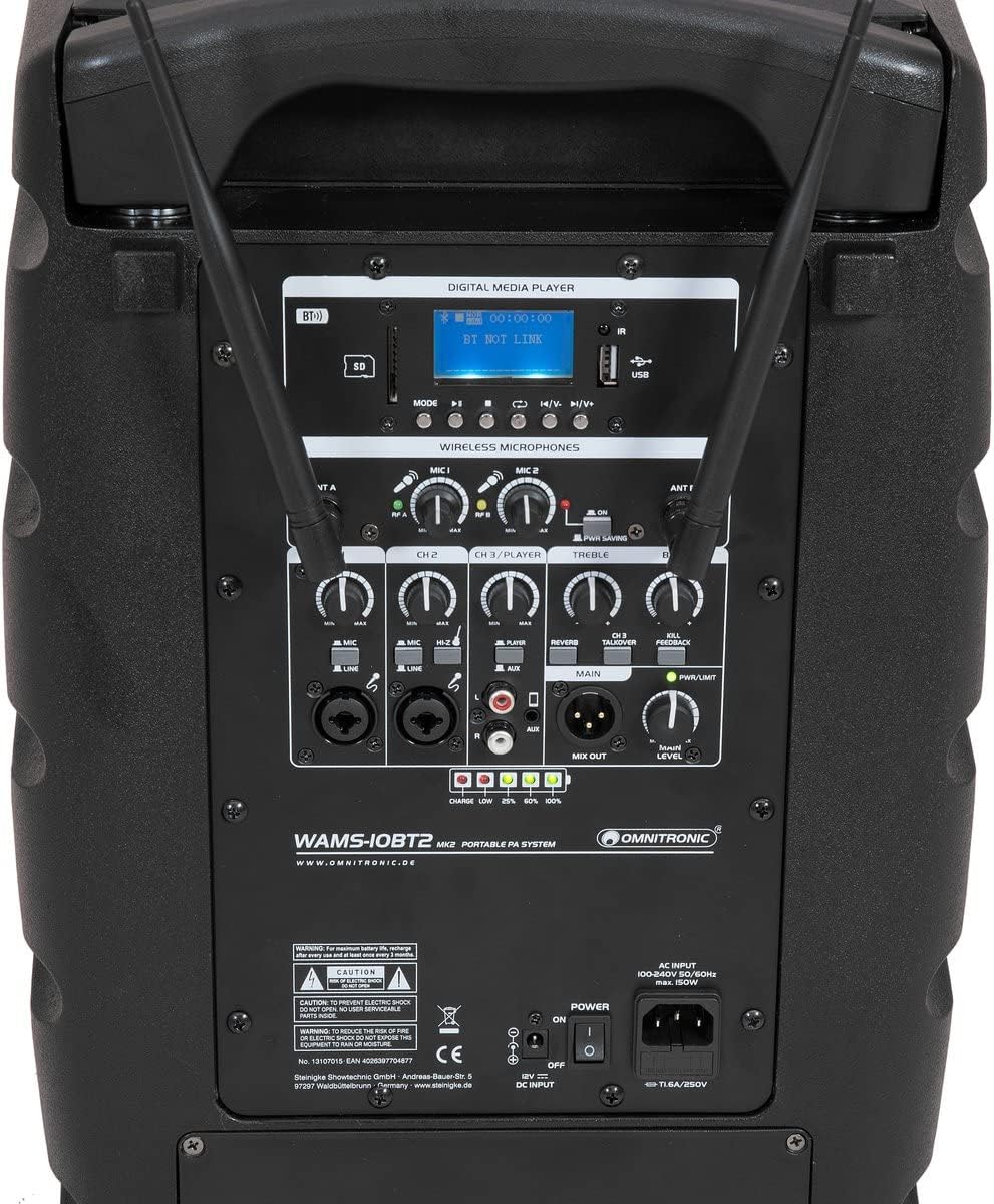 OMNITRONIC WAMS-10BT2 MK2 Drahtlos-PA-System | Mobiles 10"-PA-System mit Akkubetrieb, Audioplayer, B