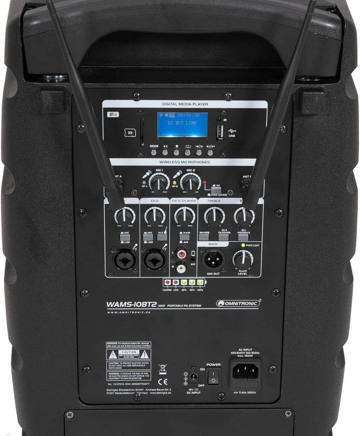 OMNITRONIC WAMS-10BT2 MK2 Drahtlos-PA-System | Mobiles 10"-PA-System mit Akkubetrieb, Audioplayer, B