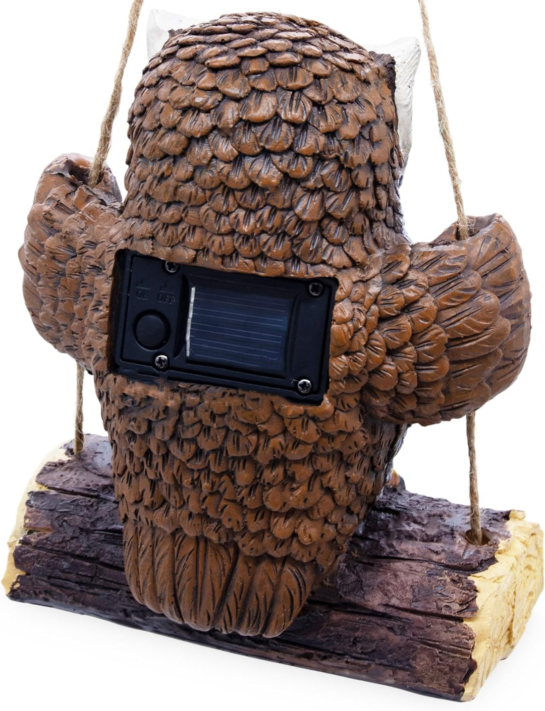 Spetebo Solar Gartenfigur Eule auf Schaukel zum Hängen - 17 x 14 cm - Eulenfigur warm weiss beleucht