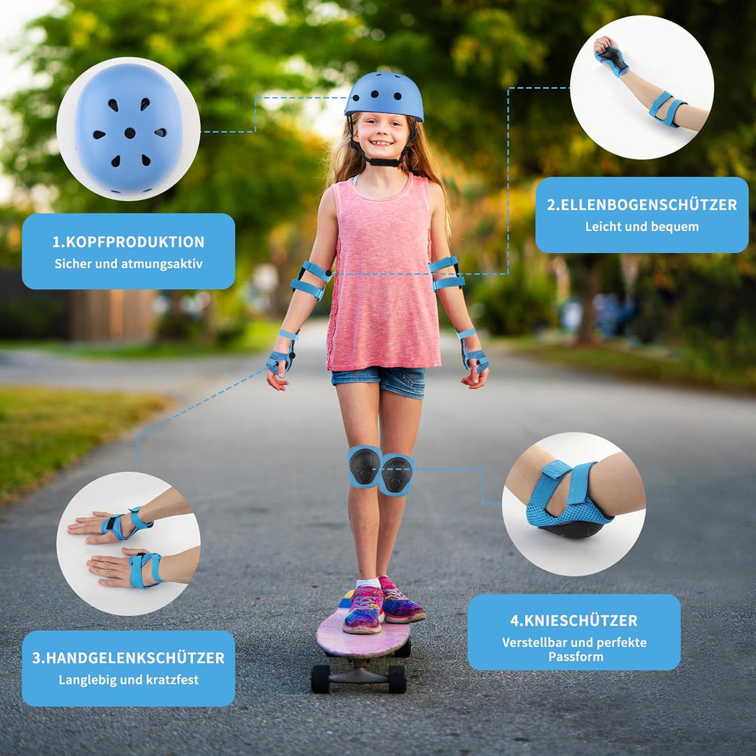 ZWOOS Kinder Knieschoner Set mit Helm, Inliner Schutzausrüstung Kinder 3-10 Jahre, Knieschützer Kind