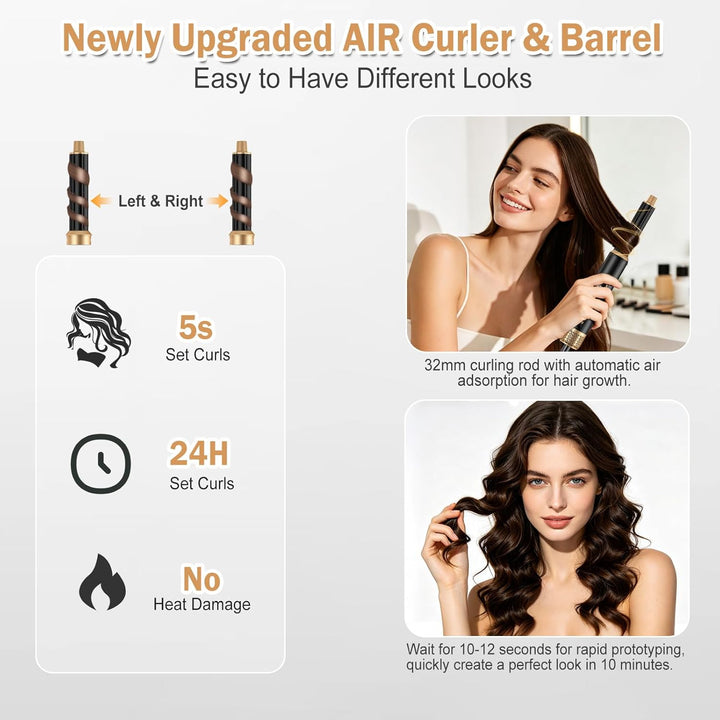 Hair Styler 5 in 1, Airstyler Haarstyler Set mit LCD-Bildschirm, Rundbürstenföhn, Warmluftbürste, Ai