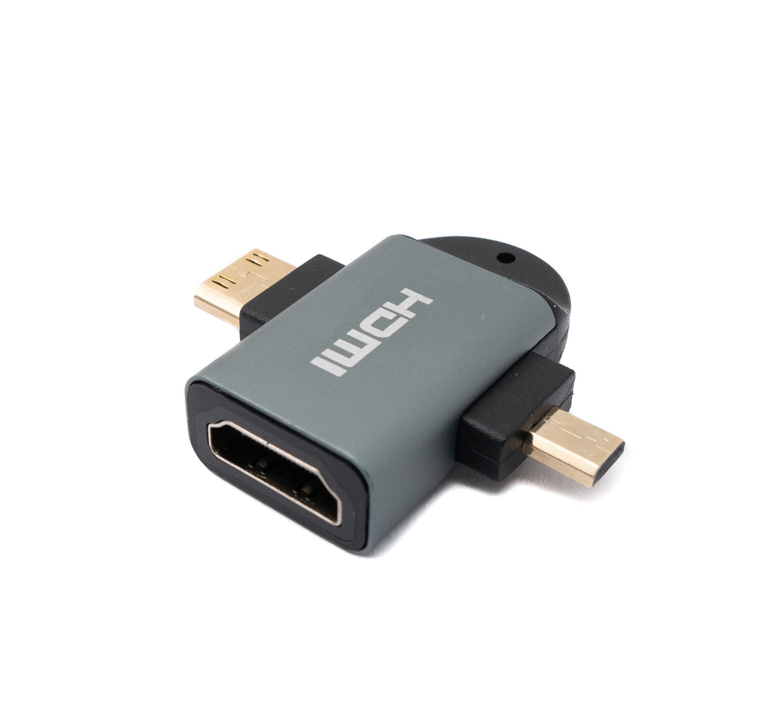 System-S HDMI Y Adapter 4K Standard Buchse zu Mini Stecker & Micro Stecker Kabel in Grau