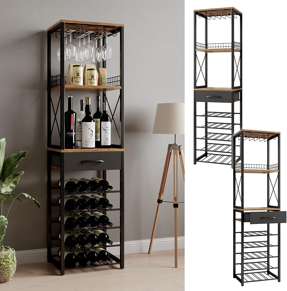 Vicco Weinregal Porto, Eiche rustikal, 40 x 147.5 cm mit Schublade, kombinierbar mit Porto-Serie zur