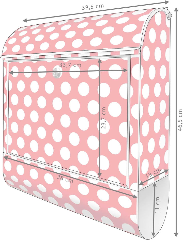 banjado® Design Briefkasten mit Motiv Punkte Rot 39x47x14cm &amp; 2 Schlüssel - Briefkasten Stahl weiss