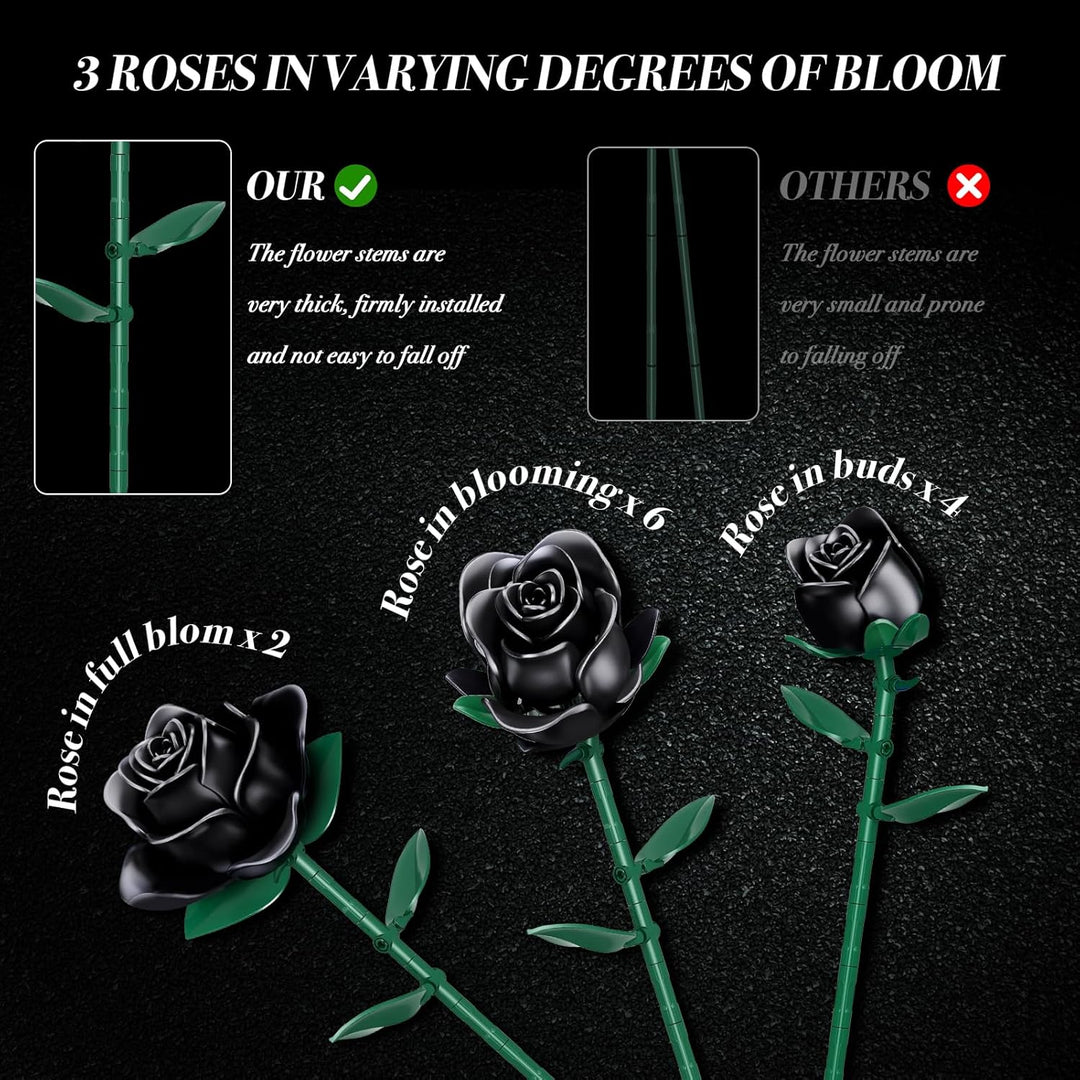 Blumenstrauss Bausatz, 12 künstliche Schwarz Rosen botanische Sammlung Baustein Lernspielzeug Gesche
