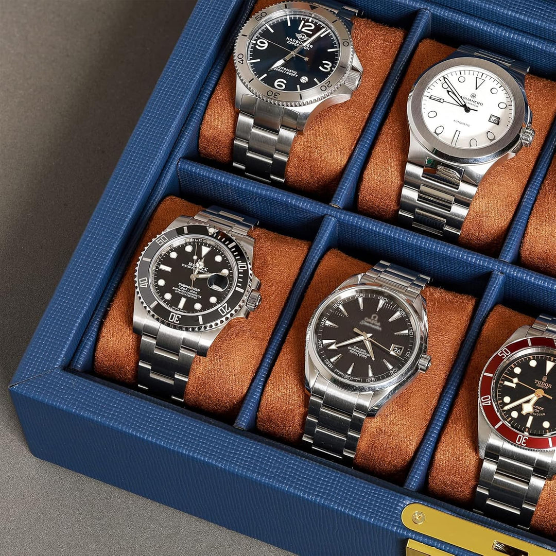 ROTHWELL Uhrenbox mit 10 Fächern – Luxus-Uhrenetui mit weichem Futter, abschliessbarer Schmuckuhrenh