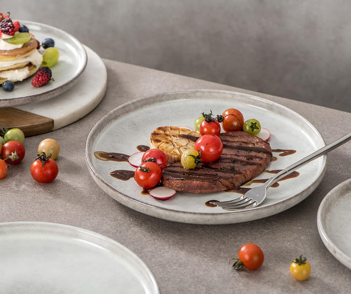 Henten Home Speiseteller Set, 4 teilig Porzellan Teller Modern, Dessertteller Frühstücksteller- Flac