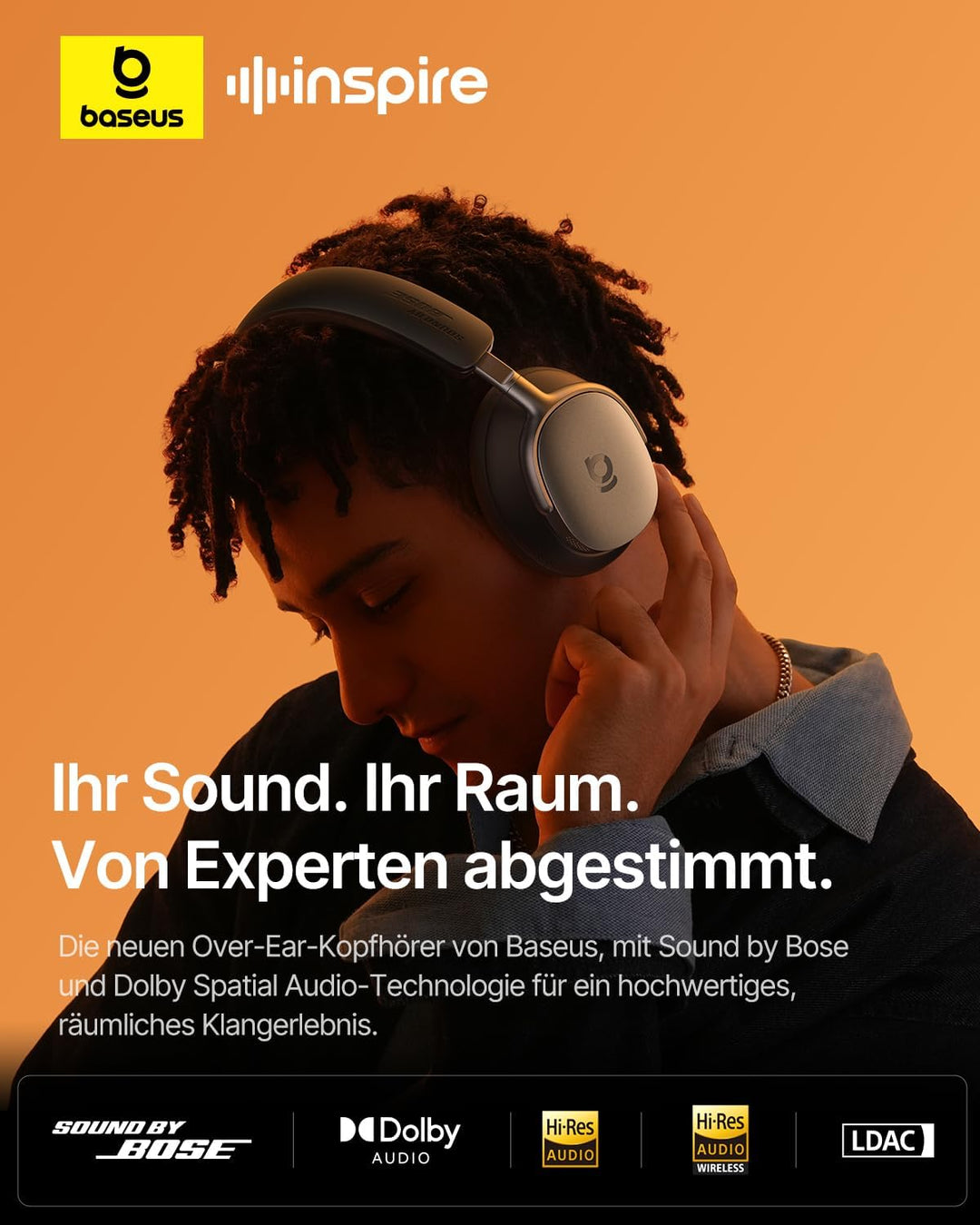 Baseus Inspire XH1 Over-Ear Kopfhörer mit Noise Cancelling -48 dB, Sound by Bose, Cloud-Komfort, Dol