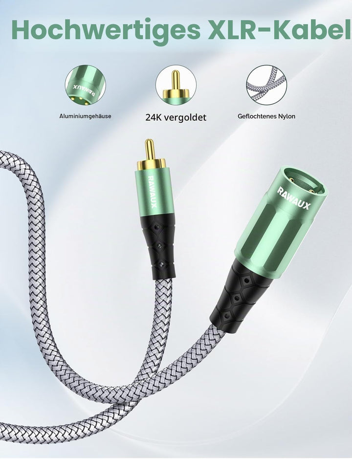 XLR auf Cinch Kabel, Subwoofer Kabel XLR Stecker auf Cinch Stecker Microfonkabel Stereo Audio Microf