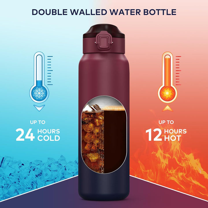 WEMEET Trinkflaschen Edelstahl mit Abnehmbare Strohhalm 1 Liter, [18/10 Edelstahl] Wasserflasche mit