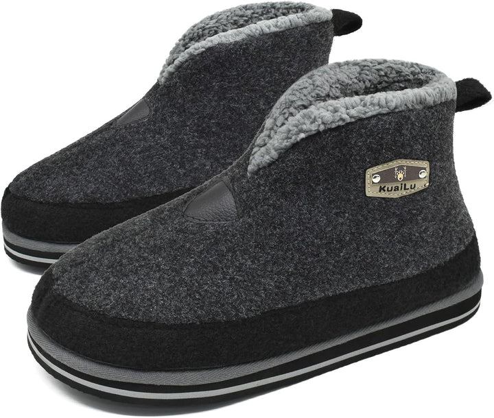 KuaiLu Hausschuhe Boots Herren Winter Filz Hausstiefel Warm Plüsch Flauschige Fell Hüttenschuhe Kusc