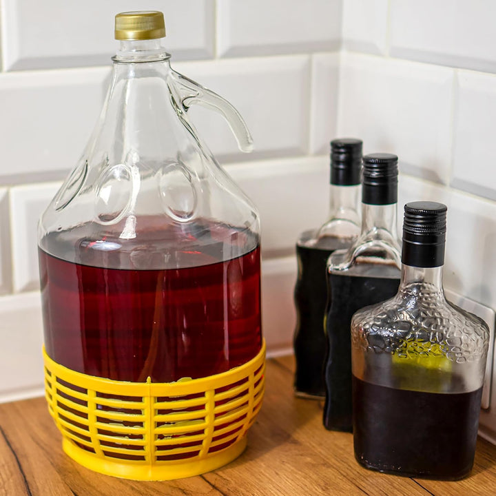 lilawelt24 6 STÜCK 5L Flasche mit Schraubverschluss und Schutzkorb+ Schwefelpulver GLASBALLON Weinba