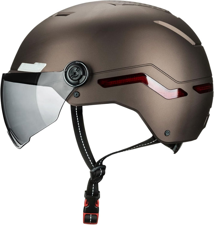 ILM Fahrradhelm Herren Damen mit Visier und LED Licht Beleuchtung Automatischem G-Sensor für Blinker