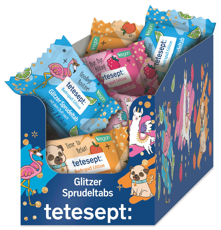 tetesept Badespass Edition Glitzer Sprudeltab | 1 x 30 | Fruchtig-frische Düfte, magischem Glitzeref