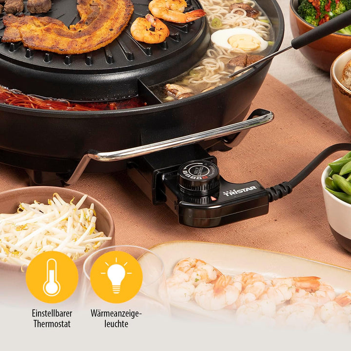 Tristar Koreanischer Grill & Hot Pot – 36 cm ⌀ – 3 L Fassungsvermögen – 4 Personen – 220 °C – Schwar