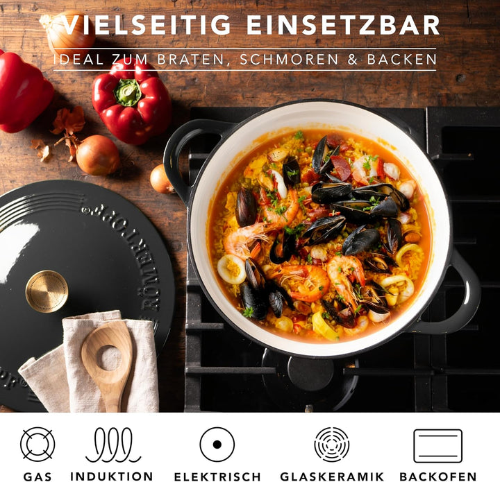 Römertopf Schmorpfanne Gusseisen 28 cm 2,4 L mit Deckel, Anthrazit, Anthrazit