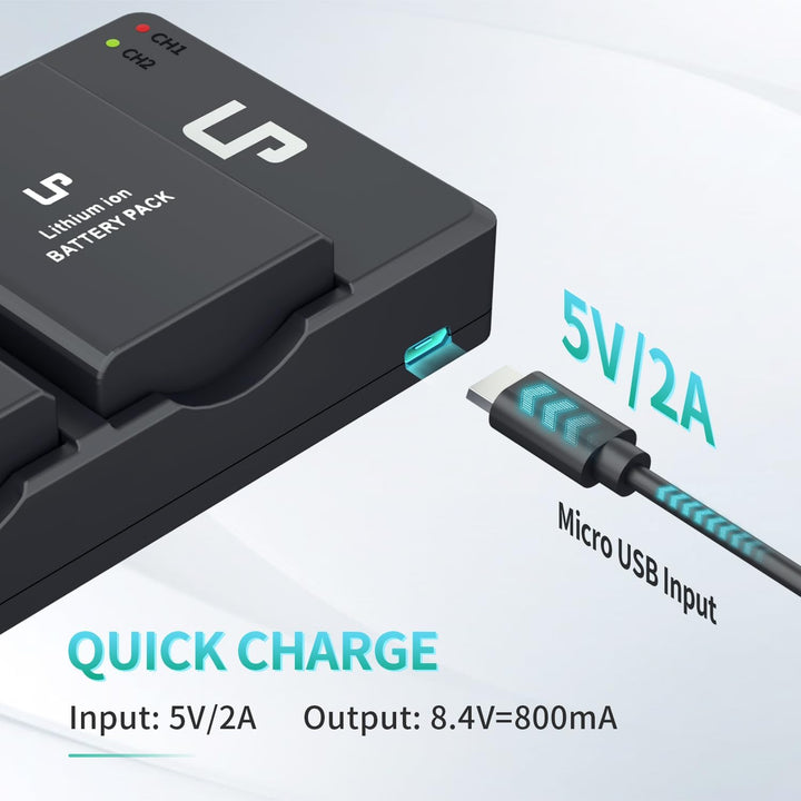 LP EN-EL14 EN EL14a Akku-Ladegerät-Set, 2er-Pack 1600mAh Akku &amp; Dual-Slot-Ladegerät, kompatibel mit