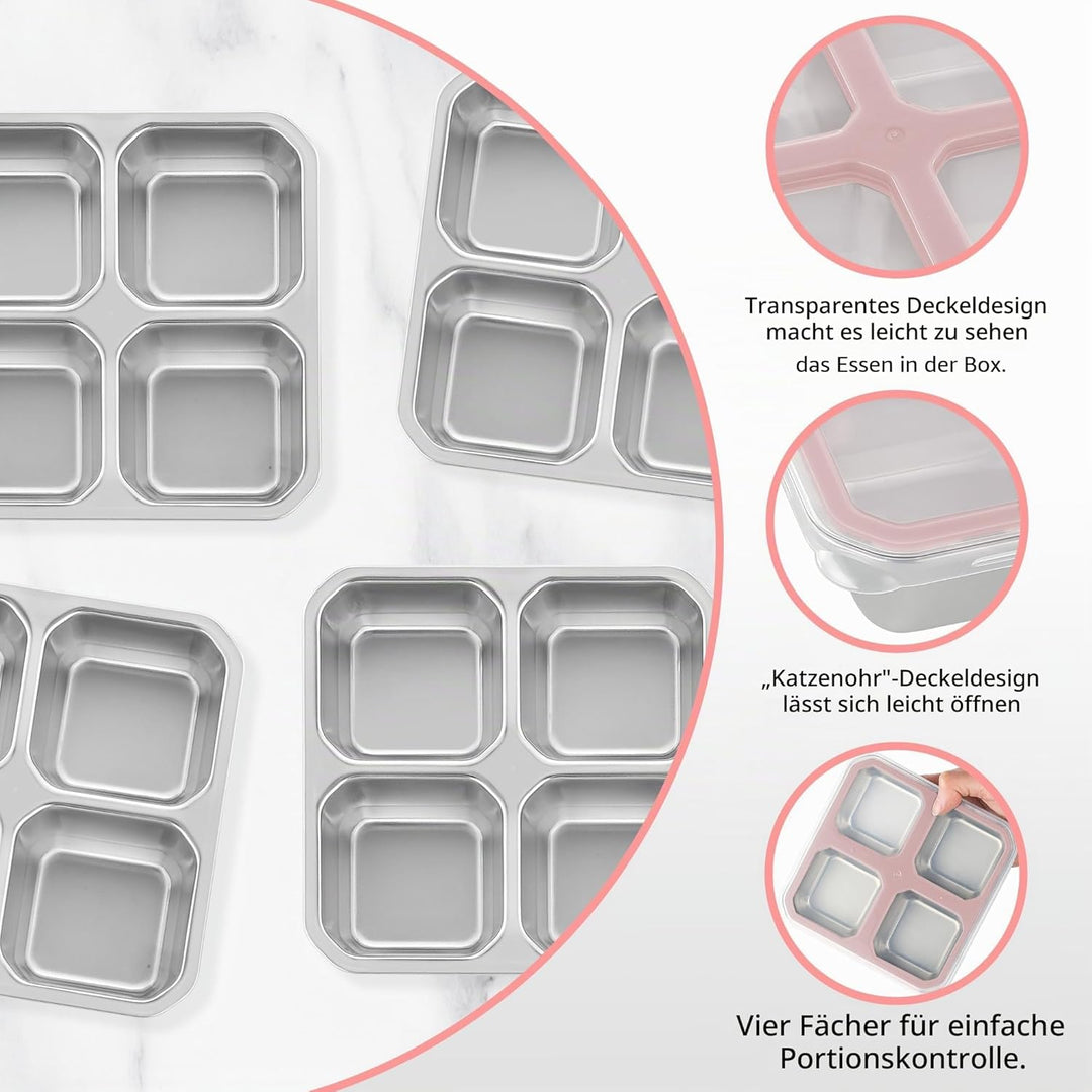 Misichao Edelstahl Snackbox mit 4 Fächern, 400ML Snackdose Kinder, Brotdose Erwachsene, Lunchbox Spü